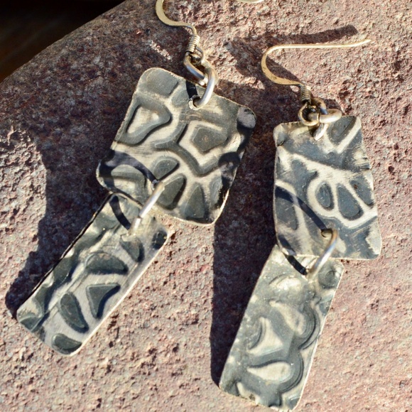Conceptual Subculture Jewelry - Embossed Sterling Silver 925 Earrings Drop Dangle